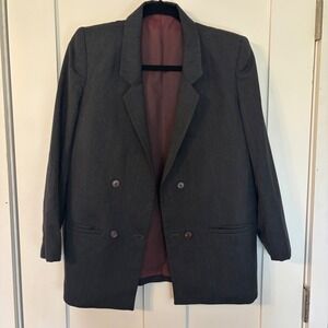 Tahari Vintage 100% Pure Wool Herringbone Blazer Charcoal Grey Double Breasted 6